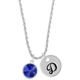 thumbnail image 1 of Delight Jewelry 12mm Crystal Rivoli - Blue Silvertone Script Initial Disc - D - Charm Necklace, 20"+3", 1 of 4