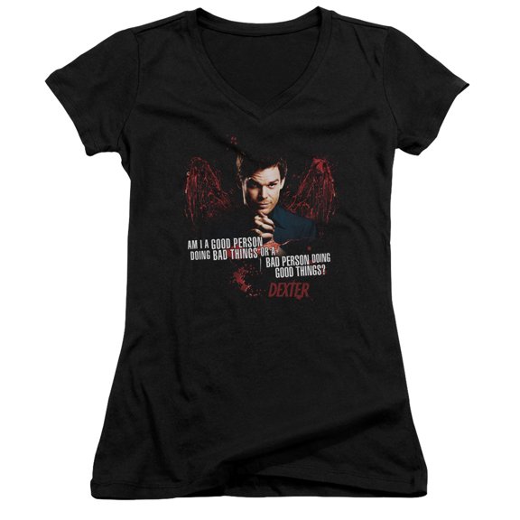 Dexter Good Bad Junior Women's V-Neck T-Shirt Black
