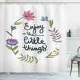 thumbnail image 1 of Enjoy the Little Things Shower Curtain, Botanical Hand Drawn Flower Wreath with Inspiring Lettering Design, Fabric Bathroom Set with Hooks, 69W X 70L Inches, Multicolor, by Ambesonne, 1 of 3
