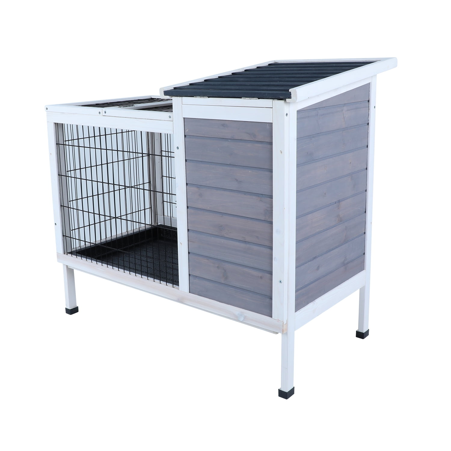 Pefilos 38" Rabbit Hutch for Indoor, Guinea Pig Cage with Pull Out Tray, Outdoor Bunny Cage, Gray Pefilos 38" Rabbit Hutch for Indoor, Guinea Pig Cage with Pull Out Tray, Outdoor Bunny Cage, Gray