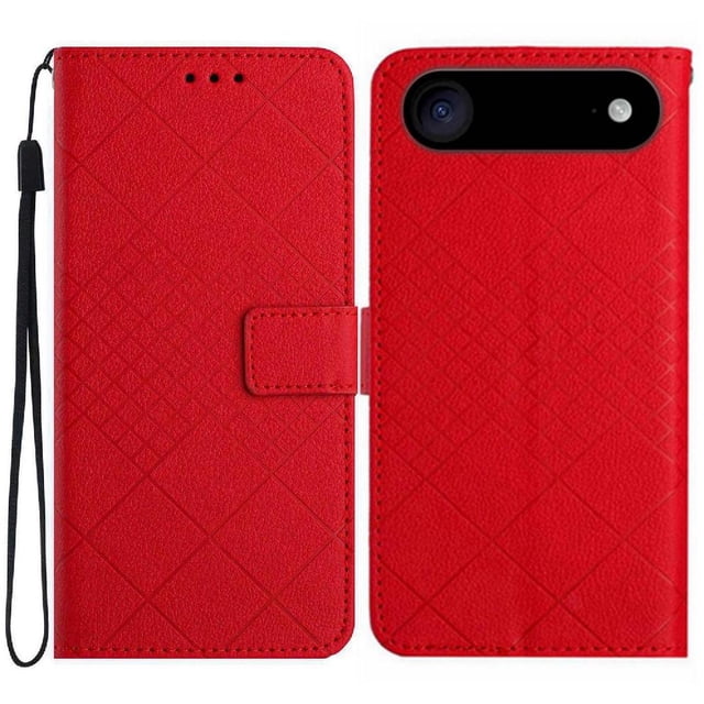 Flip Wallet Case for iPhone Air with Kickstand & Wrist Strap, Shockproof TPU Inner Red