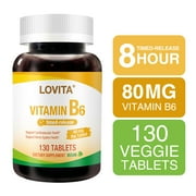 Lovita Vitamin B6 (Pyridoxine Hydrochloride) 80mg, Timed Release, 8 Hours Sustained, Support Cardiovascular & Nerve Health, 130 Vegan Tablet