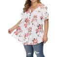 thumbnail image 3 of Plus Size Tops for Women Short Sleeve Buttons Up Blouses Flowy Floral Tunic Tops, 3 of 9
