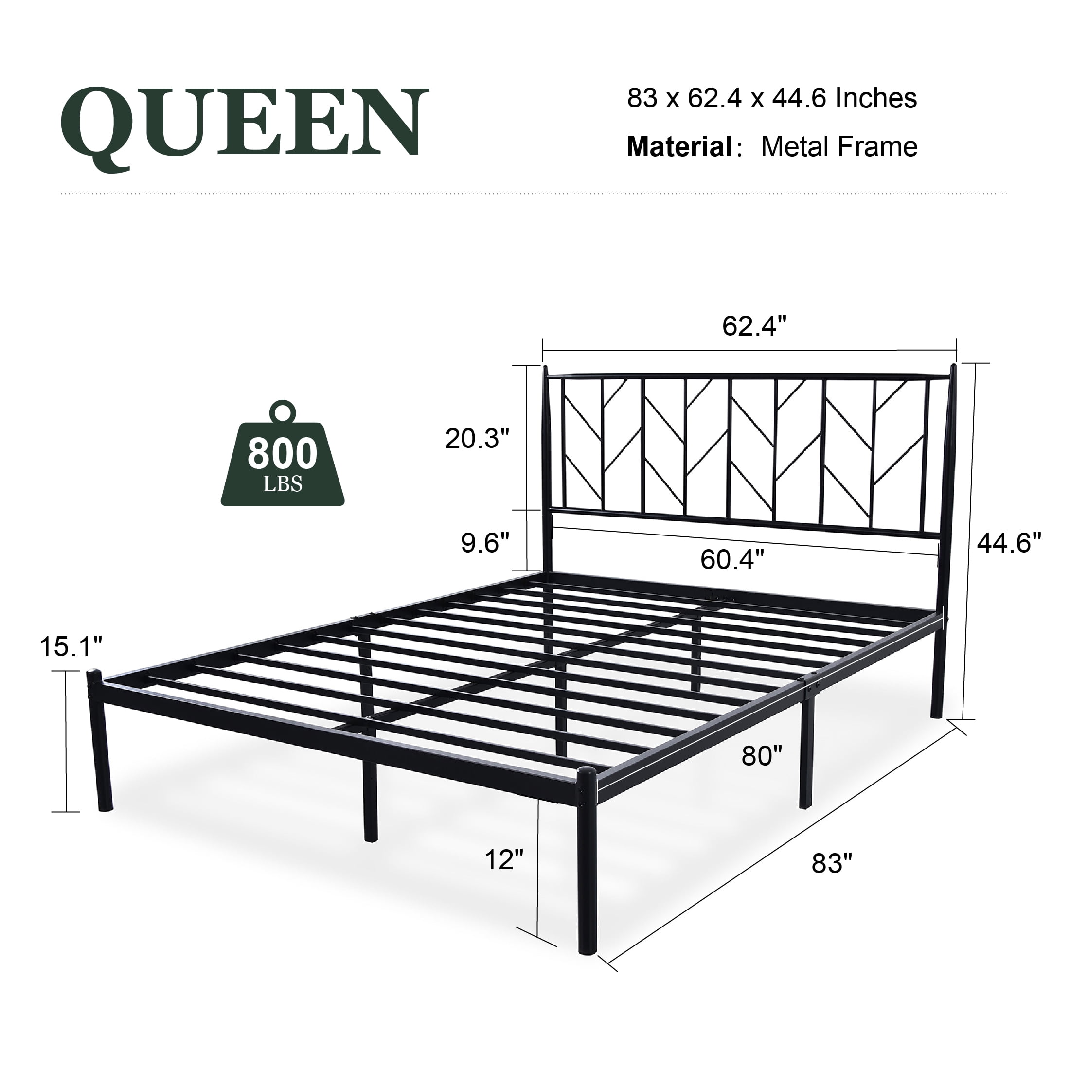 Amolife Queen Size Vintage Metal Platform Bed Frame with