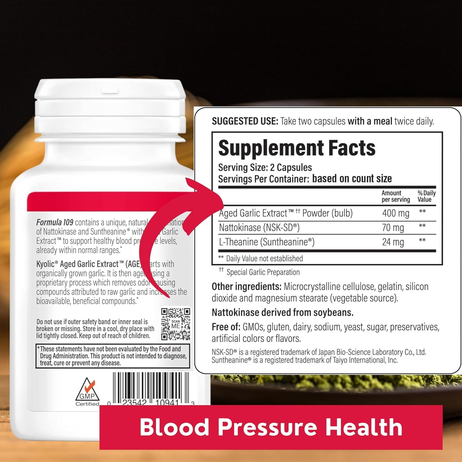 Kyolic Aged Garlic Extract Blood Pressure Health Formula 109 - Non-GMO - 160 Capsules