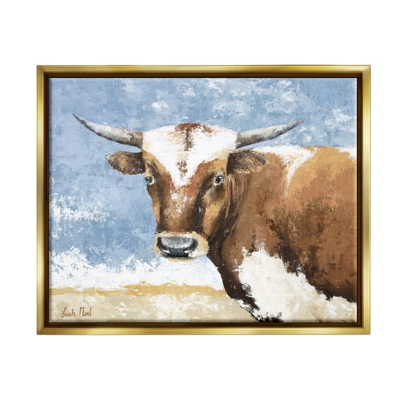 Stupell Industries Abstract Cow Calf Animals & Insects Painting Gold Floater Framed Canvas Art Print Wall Art, 31 x 25