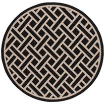 SAFAVIEH Courtyard Janey Bordered Indoor/Outdoor Area Rug, Black/Light Beige, 6'7" x 6'7" Round