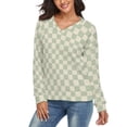 thumbnail image 3 of Sage Green Checkered Pattern Background V-neck Sweater Winter Clothes Long Sleeve Knitwear Sweater Women's Pullover, 3 of 5