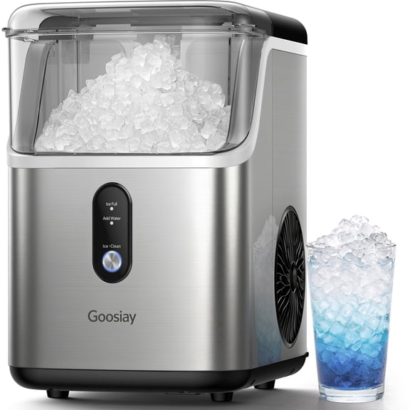Goosiay Nugget Ice Maker Countertop, 33lb/24H Portable Pebble Crushed Soft Chewable Ice Machine for Home, Bar, Dorm, Party, RV & Camping, Stainless Steel