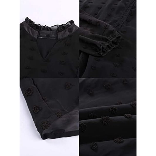 Qarigey Camisa de mujer con cuello en V con volantes Blusa de encaje casual de manga larga con cuello en V Prendas para la parte del cuerpo Negro M Qarigey AP003522-14