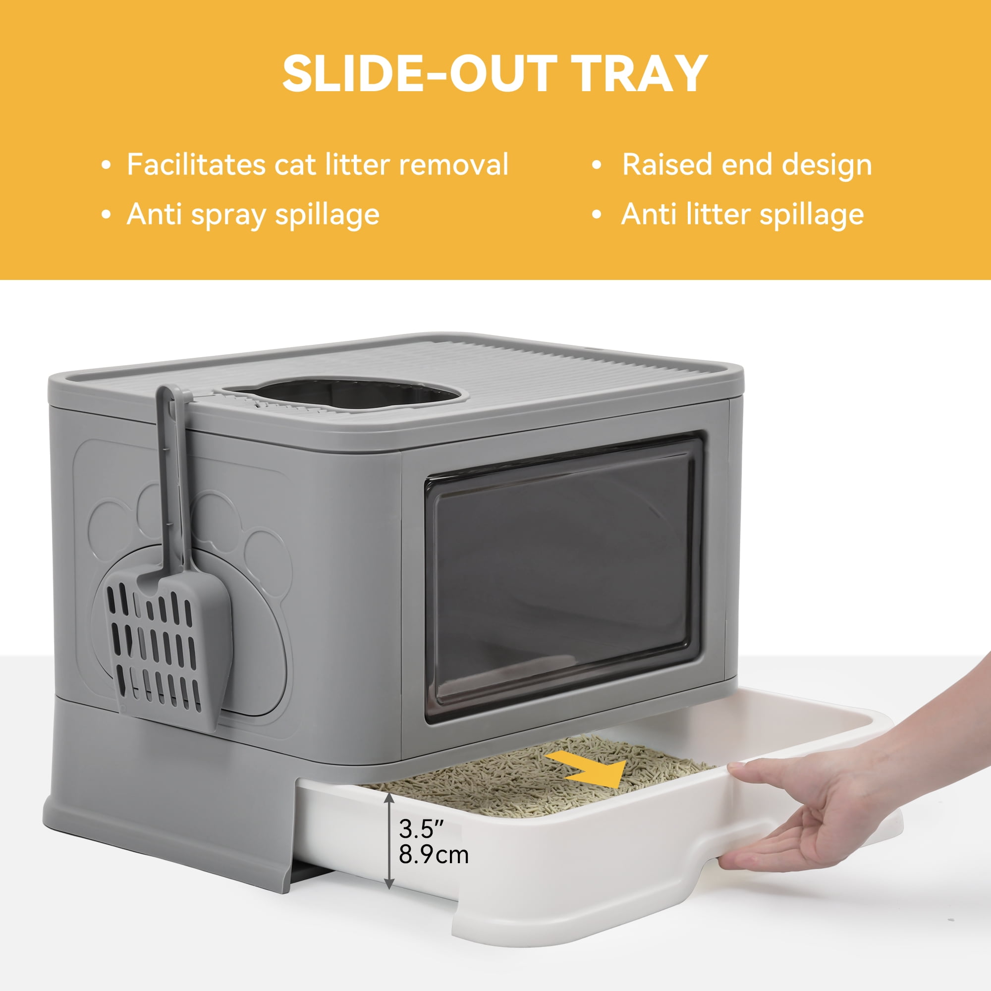Dextrus Large Enclosed Cat Litter Box with Lid Drawer Type Easy to Clean,with Litter Scoop,Gray
