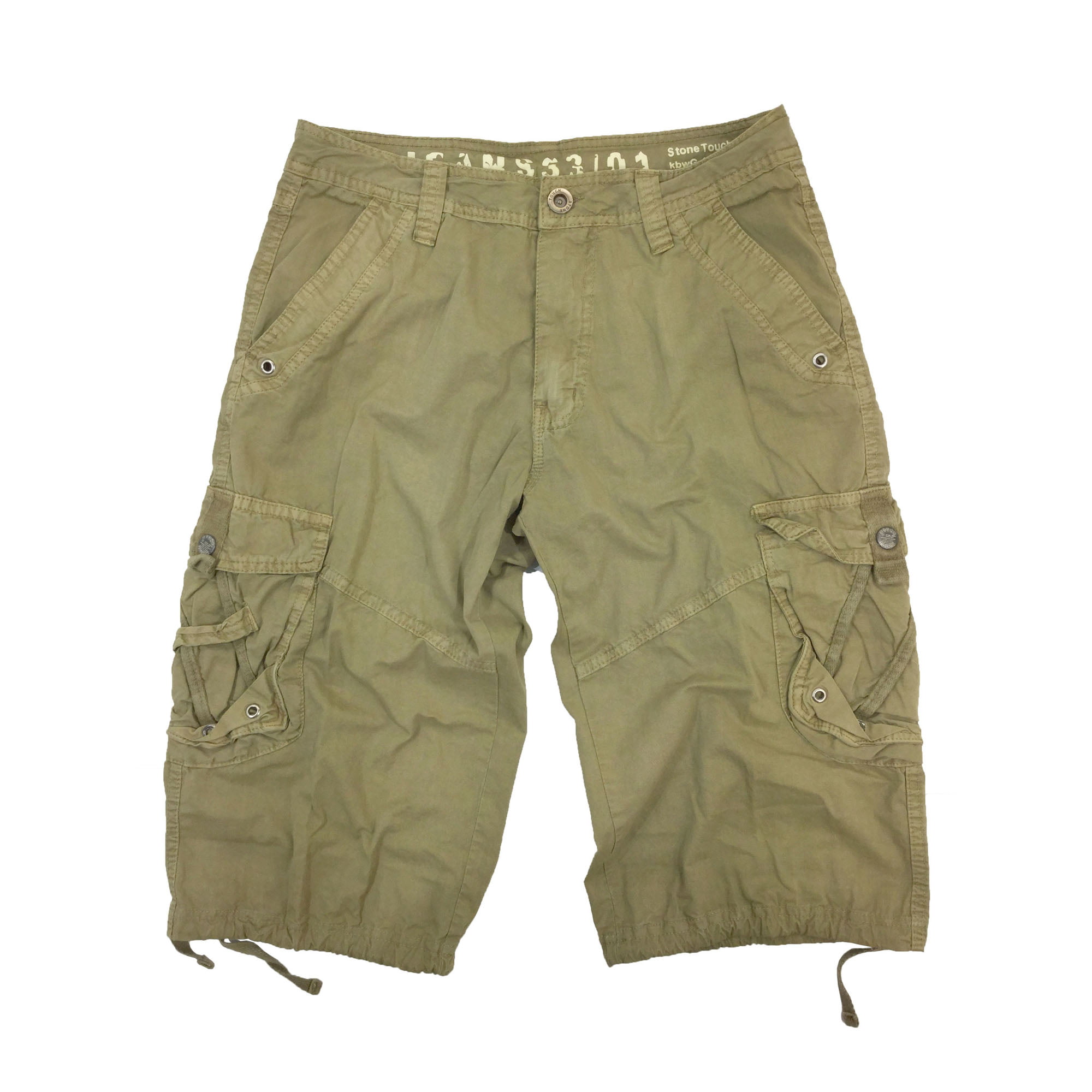 Stone Touch Jeans - Mens Military Khaki Cargo Shorts 15 inches inseam # ...