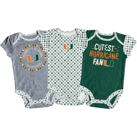 Girls Newborn & Infant Russell Athletic Green/White/Gray Miami Hurricanes 3-Pack Team Bodysuit Set