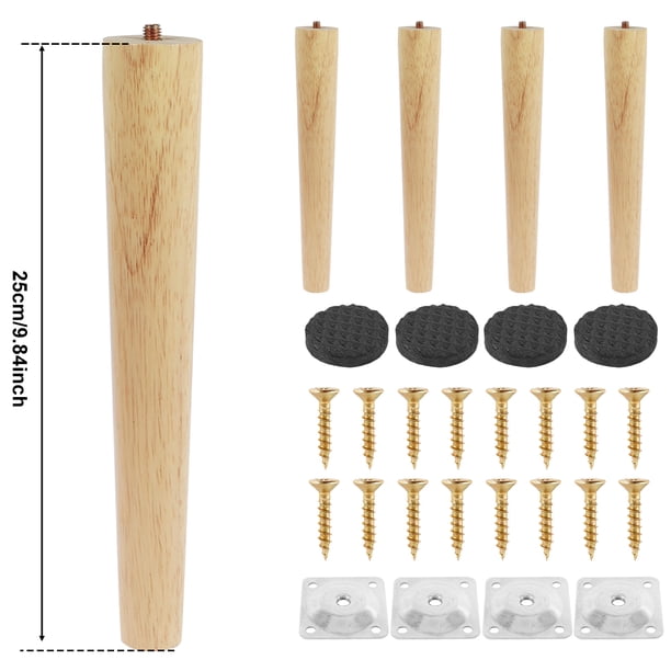 Patas de madera maciza para muebles, pies de mesa oblicuos/Rectos, pies de silla antideslizantes, pies de repuesto con ranuras, 4 piezas