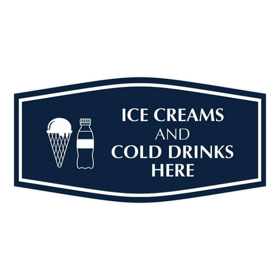 Signs ByLITA Fancy Ice Creams and Cold Drinks Here Sign (Navy Blue / White) - Large
