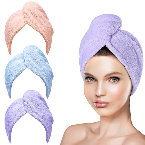 Hair Towel Wrap for Women,3 Pack Rapid Carbon Fiber Hair Drying Towel with Buttons,Microfiber Hair Towel for Drying Curly Hair,Anti-frizz
