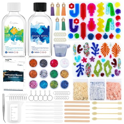 8OZ Epoxy Resin Jewelry Making Kit - No Yellowing, No Bubbles, Easy Mix 1:1, Crystal Clear Resin Kit with Silicone Mold & Resin Supplies for DIY Craft Jewelry$$Art & Craft