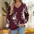 thumbnail image 1 of Heisall Women's Tops Spring Autumn 2025 New Arrival Long Sleeve V-Neck Loose Casual T-shirts with All-over Print Fashion, 1 of 5