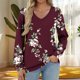 thumbnail image 1 of Heisall Women's Tops Spring Autumn 2025 New Arrival Long Sleeve V-Neck Loose Casual T-shirts with All-over Print Fashion, 1 of 5
