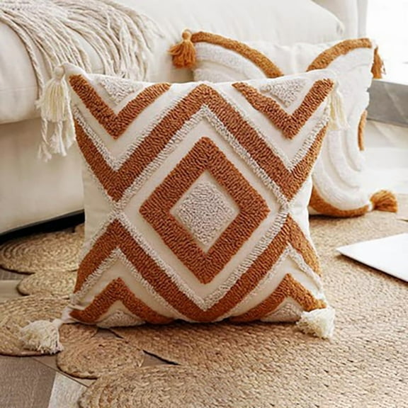 1pcs Minimalist Ethnic Style Decorative Throw Pillow 18x18 Inch for Living Room Couch Bed Sofa, Rustic Farmhouse Boho Home Decor，Diamond Pattern