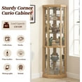 thumbnail image 5 of Lighted Corner Curio Cabinet with Tempered Glass Doors, Mirrored Back Panel, Adjustable Shelves - 16.46" L x 16.46" W x 69.84" H (Light Oak), 5 of 7