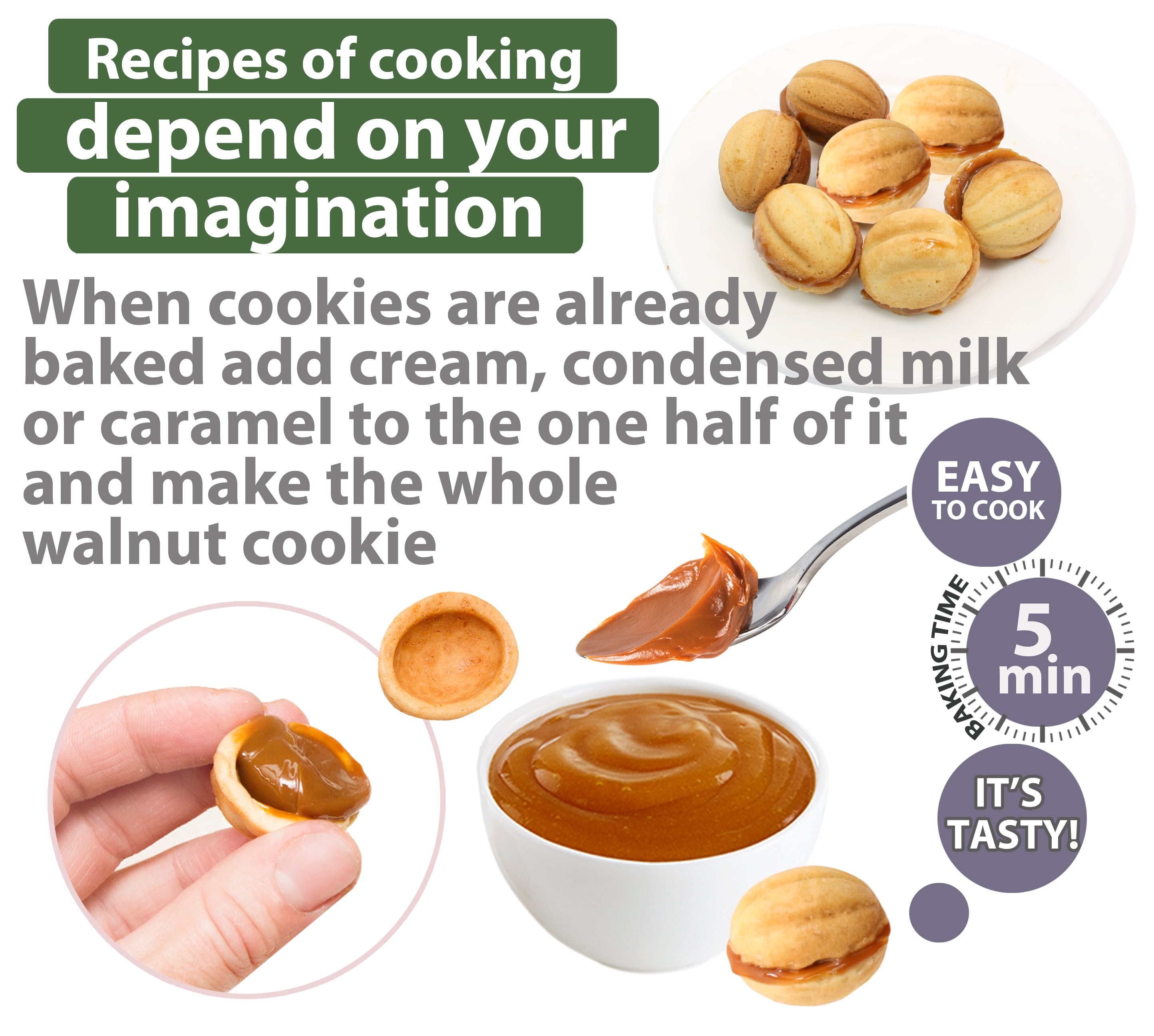 Electric Walnut Cookie Maker (Oreshnitsa) - 12 Hole, Non-Stick, Double-Sided Heating, 750W