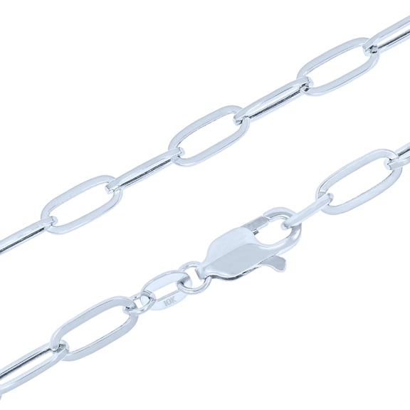 Nuragold 10k Real White Gold Paperclip 4mm Elongated Cable Link Necklace (16"-24") Dainty Italian Jewelry for Men & Women