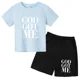 thumbnail image 3 of Conjunto de 2 piezas de camiseta y pantalones cortos con estampado de letras para niños y adolescentes de verano de 4 a 14 años, ropa informal de manga corta para niños y niñas, 3 of 5