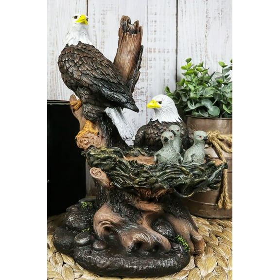 Wildlife Habitat Bald Eagle Family In Nest Statue 12"H Eagle Mate With Nestlings