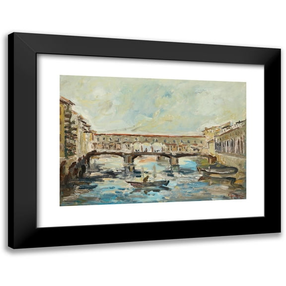 Enzo Fanfani 14x11 Black Modern Framed Museum Art Print Titled - Ponte Vecchio in Florence (1972)