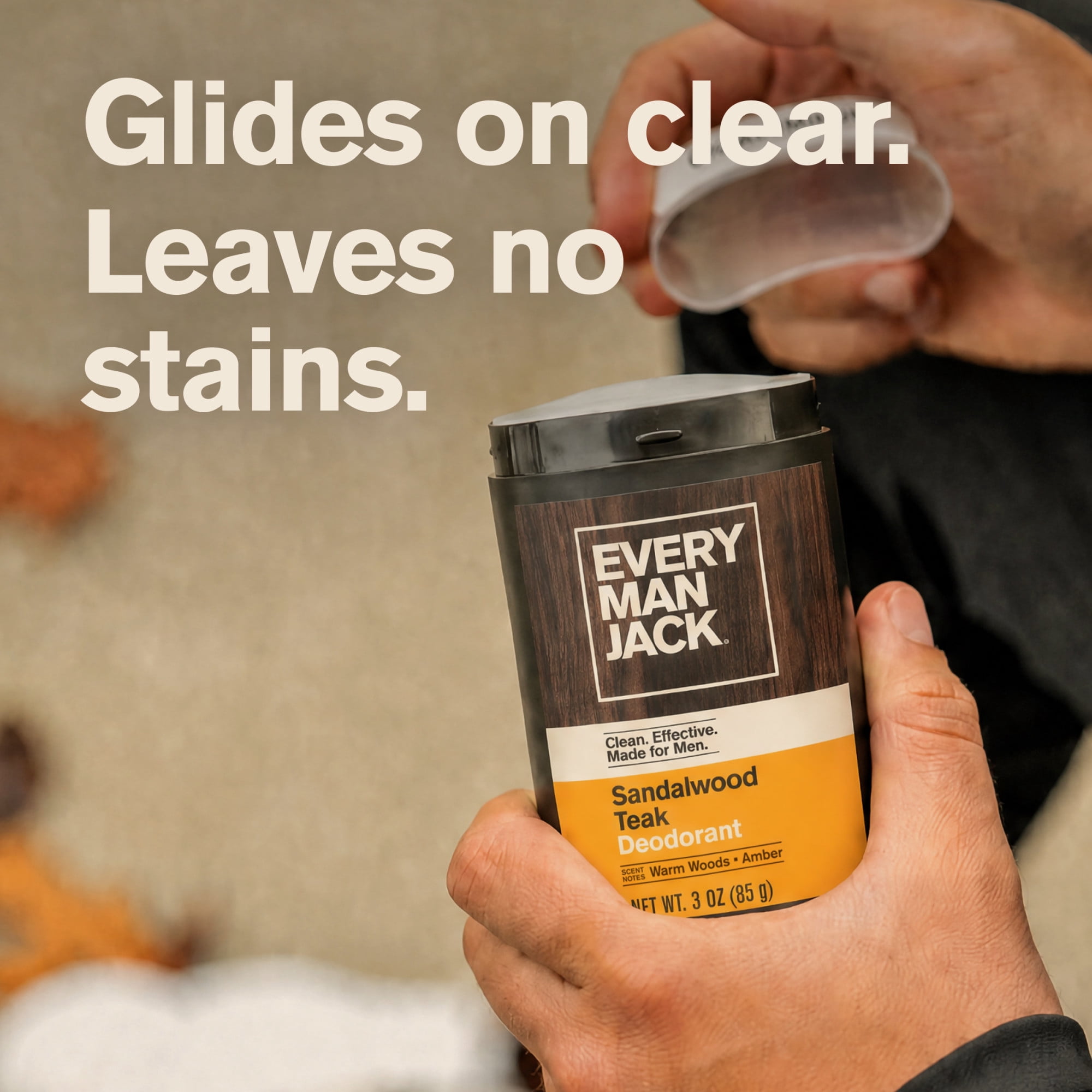 (3 pack) Every Man Jack Sandalwood Teak Aluminum-Free Deodorant for Men, Naturally Derived, 3 oz