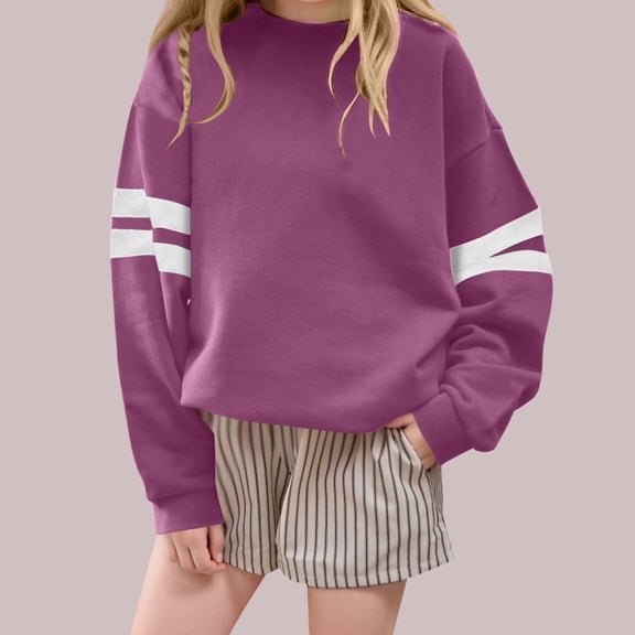 dazeni Girls Oversized Crewneck Sweatshirts Kids Fashion Fleece Drop Shoulder Sweatshirts Loose Long Sleeve Tunic Pullover 5-6Years