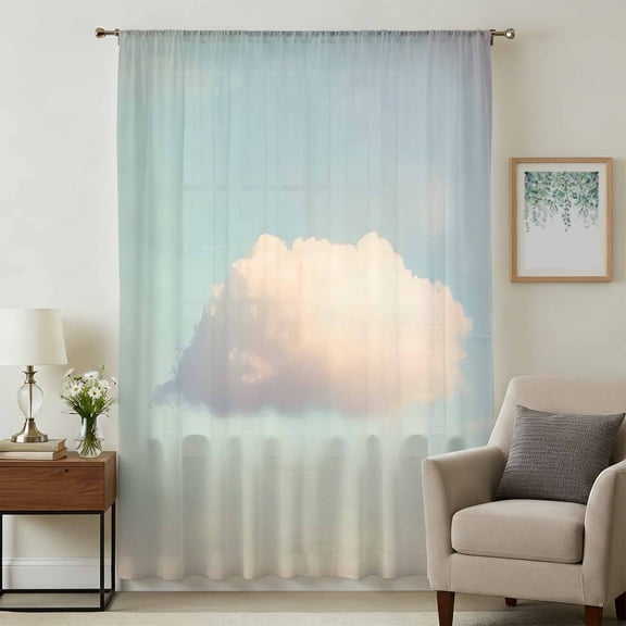 Vintage Clouds Sheer Curtains 108 Inches Extra Long, Retro Modern Nature Sky Landscape Light Filering Curtains, Privacy Drapes Simi Floor to Veiling Curtain for Living Room Bedroom Window Treatment