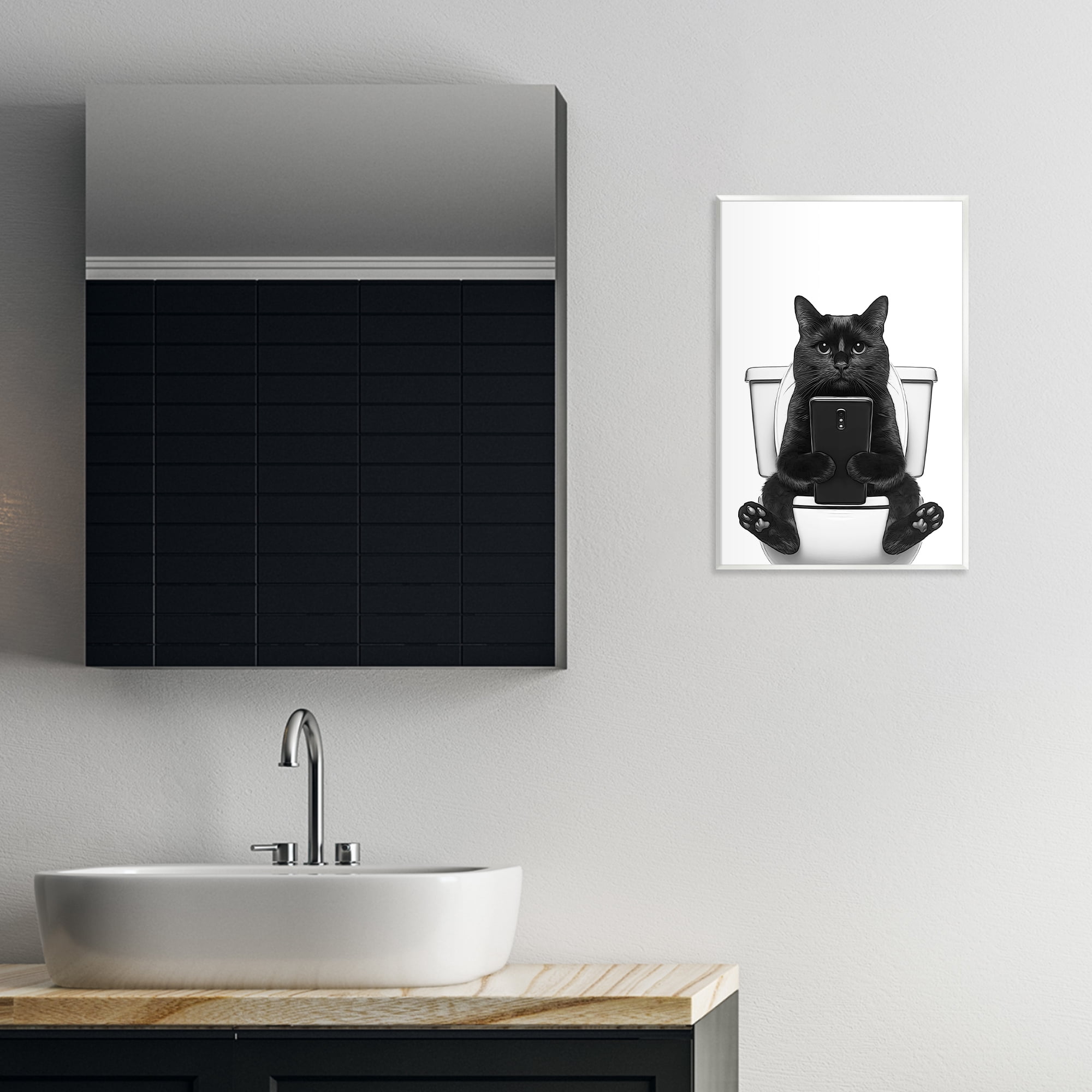 Stupell Industries Cat Texting on Toilet Typography Painting Unframed Art Print Wall Art, 13 x 19