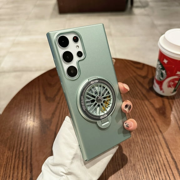 Decase for Samsung Galaxy S24 Plus,Galaxy S24 Plus Case with 360° Rotating Gyroscope Ring Kickstand Bracket,Slim Thin Matte Hard PC Anti-Scratch Lightweight Phone Cover for Samsung S24 Plus,Cyan