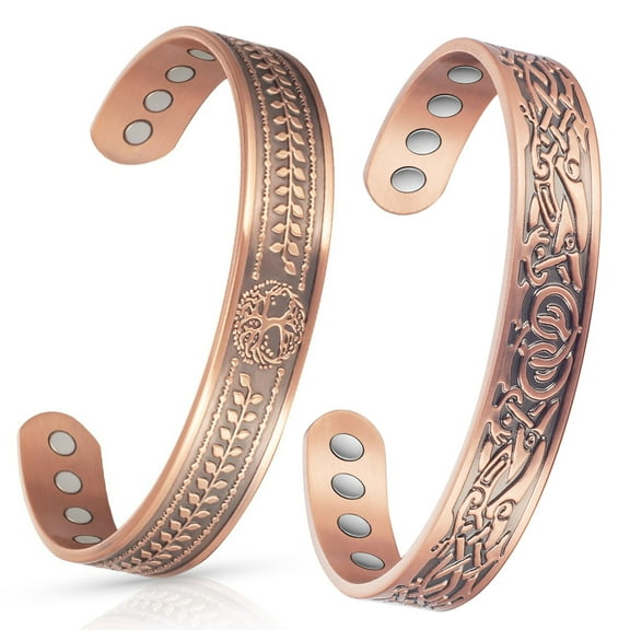 Wollet 18X Magnetic Copper Cuff Bracelet for Men, Celtic& Classic,Set of 2