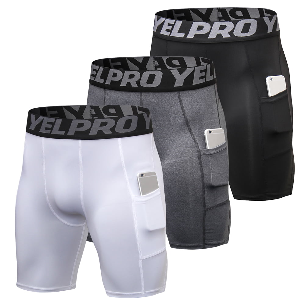 Medium Lixada Mens Compression Shorts Pants Sports Baselayer Tights Active Workout Underwear Leggings with Pockets 