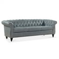 thumbnail image 4 of 84" Accent Sofa, 3 Seater Chesterfield Sofa Couch with Nailhead Trims and Rolled Arms, Modern Button Tufted PU Upholstered Living Room Sofa with Removable Cushion & Solid Wood Turned Legs, Grey, 4 of 7