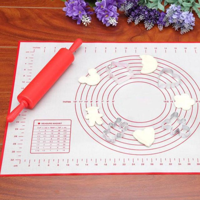 Batería de Cocina Alfombrilla antiadherente de silicona para hornear, alfombrilla para amasar, alfombrilla para hornear, herramientas (rojo)