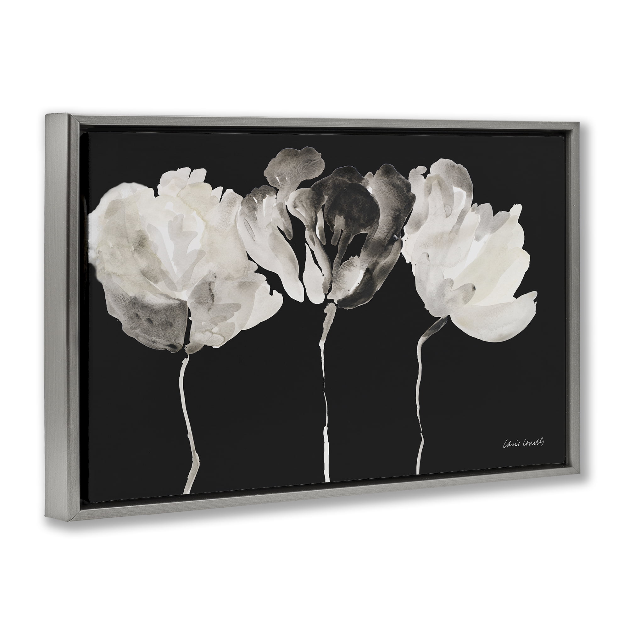 Stupell Industries Trio In Light On Black Gray Framed Floater Canvas Wall Art, design by Lanie Loreth