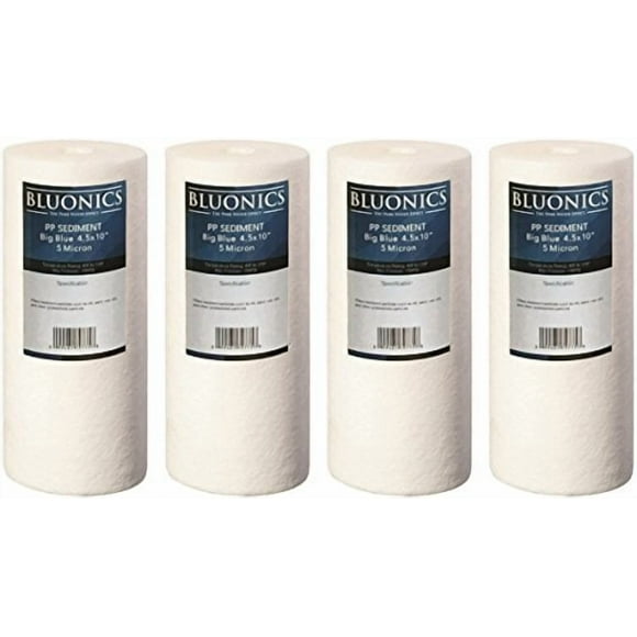 Bluonics Filtres à Eau Sédimentaire 4,5 Pouces x 10 Pouces (5 Microns) 4 Cartouches pour Toute la Maison