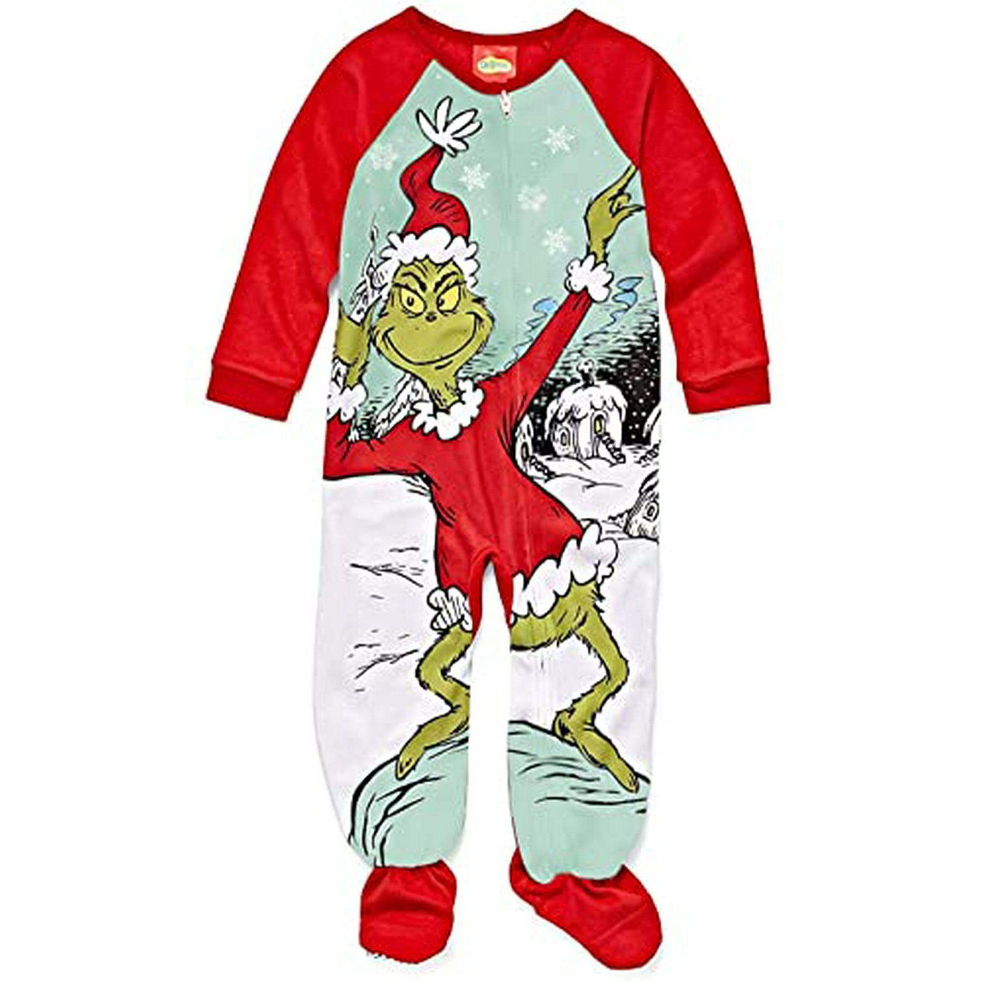 Dr. Seuss The Grinch Toddler Infant Footed Blanket Sleeper Pajamas 12 Months Red Walmart