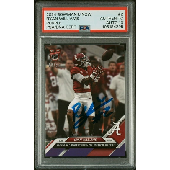 Graded 2024 Topps Bowman U Now Ryan Williams #2 Purple /25 Rookie RC Football Card PSA 10 Auto Grade Gem Mint