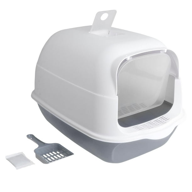 Caja de arena para gatos, caja de arena para fugas completamente cerrada para gatos pequeños, caja de arena para gatos de borde alto e inodoro, fácil Gris Yinane Bandeja de arena para gatos