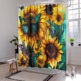 thumbnail image 2 of Big Yellow Sunflower Shower Curtain with Hooks Summer Waterproof Floral Decorative Bathroom Curtain Set Spring Rustic Botanical Flower Green Teal Butterfly Bathroom Decor 72"x72" Seamless, 2 of 6