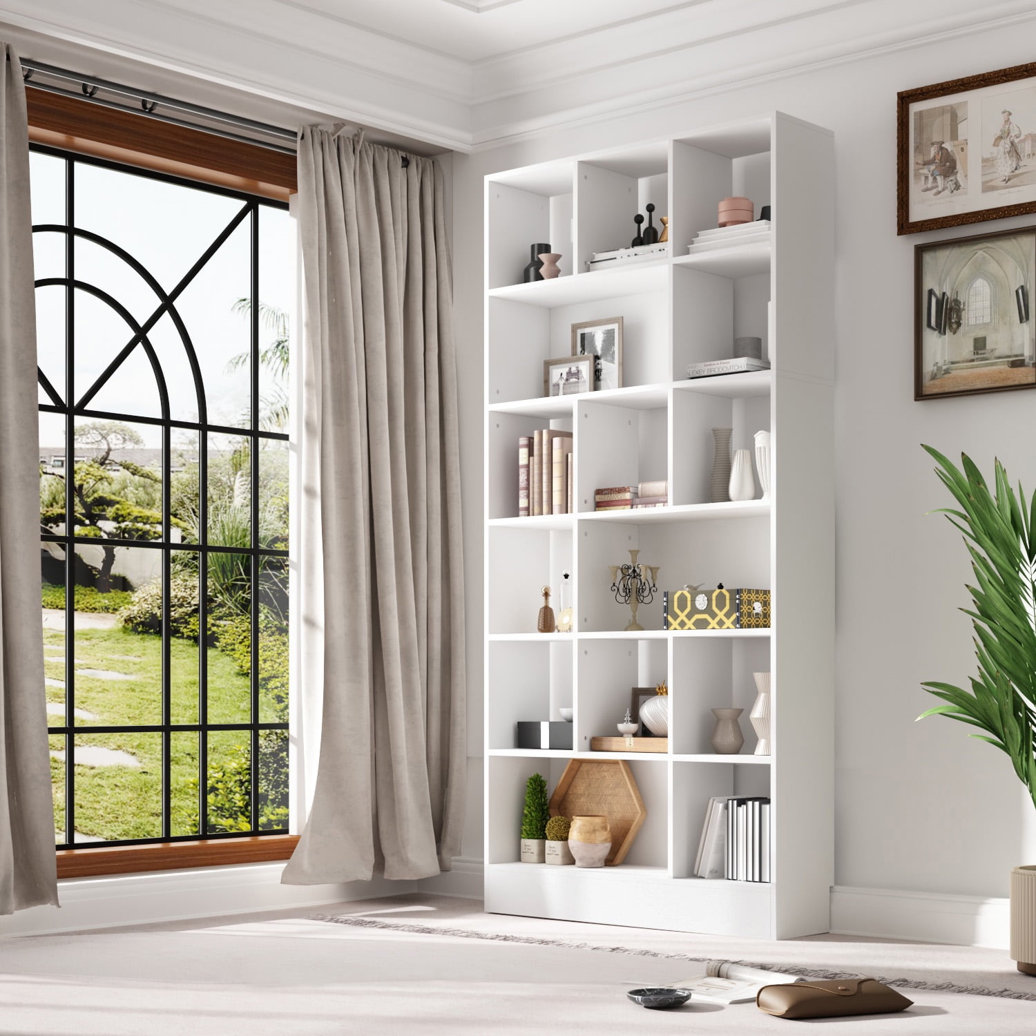 FUFU&GAGA White Cube Bookshelf, TreeShaped Bookcase Storage Shelf with 15 compartments, Books