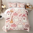 thumbnail image 2 of Homewish Kawaii Bowknot Ghost Quilt King for Boys Girls, Halloween Pumpkin Bat Web King Coverlet Set, 3pcs, 2 of 7