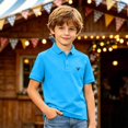 thumbnail image 2 of Kids Short Sleeve Polo Shirt Boys Girls Classic Lapel Collar Deer Embroidery Casual Tops Lightweight Breathable Summer Tee for Daily Wear Oktoberfest Outfit(Sky Blue,3-4Years), 2 of 5