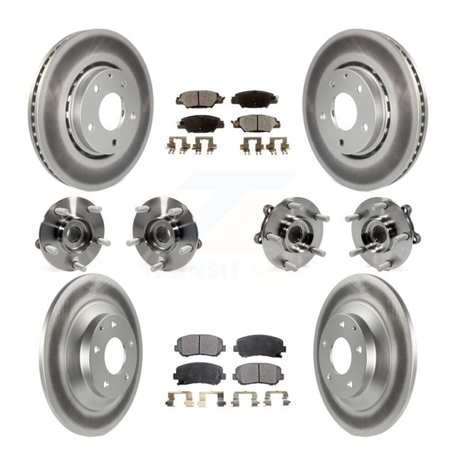 Transit Auto Front Rear Hub Bearings Assembly Coated Disc Brake Rotors and Ceramic Pads Kit (10Pc) for Car Mazda CX-5 - Left Right Side (Driver Passenger) KBB-112819