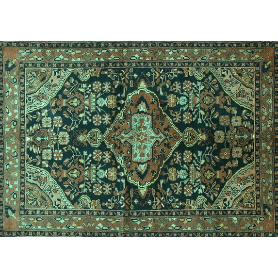 Ahgly Company Indoor Rectangle Persian Turquoise Blue Traditional Area Rugs, 8' x 12'